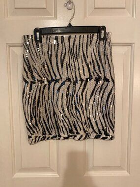 Cache Zebra Print Sequin Pencil Skirt_Size Small